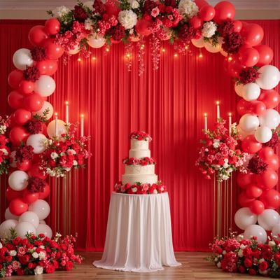 10ftx8ft Red Wrinkle-Free Backdrop Drapes, Not See-Through Red Polyester Background Curtains Backdrop Decorations for Party