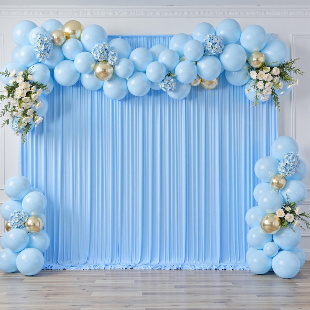 10ftx8ft Baby Blue Wrinkle-Free Backdrop Curtain for Party, Blue Polyester Photo Drapes Background Curtains Baby Shower Party Birthday Wedding Decorations