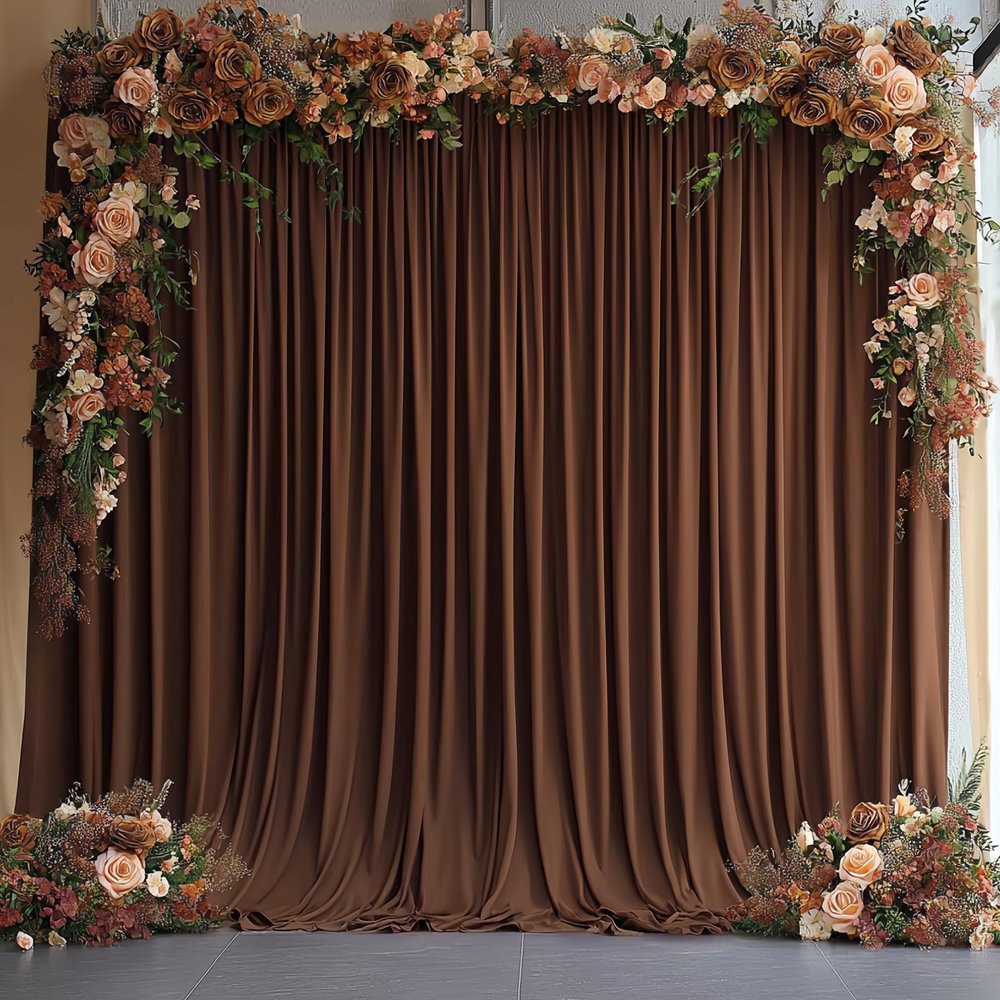 10ftx10ft Brown Wrinkle-Free Backdrop Drapes, Not See-Through Brown Polyester Background Curtains Backdrop Decorations for Party