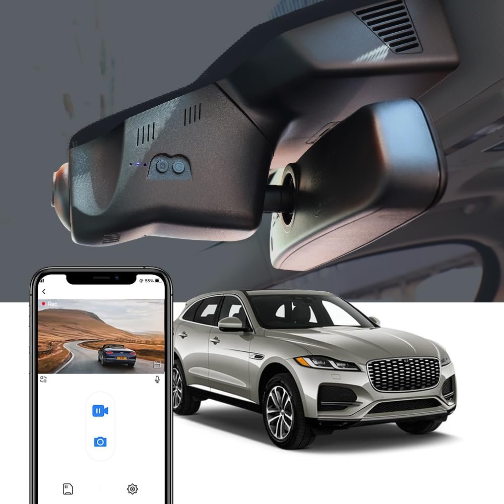 Fitcamx 4K Dash Cam for 2017-2021 Jaguar F-Pace 20d 25t 35t P250 P340 P400 Preimum R-Sport Prestige X761 (Model 6053), OEM Look, UHD 2160P Video, WiFi & APP, Loop Recording, G-Sensor, Plug&Play, 64GB
