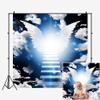DORCEV 9x9ft Heaven Angel Wing Backdrop dor Baby Shower Photography Background Stairway to Heaven Dark Blue White Cloud Sky Lord Prayer Church Party Wallpaper Child Newborn Photo Studio Props view 1