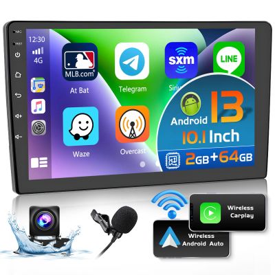 Hikity 2+64GB Double Din Android Car Stereo Wireless Apple Carplay Android Auto, 10.1 inch Touchscreen Car Radio GPS Navigation WiFi Backup Camera Bluetooth HiFi FM SWC Mic