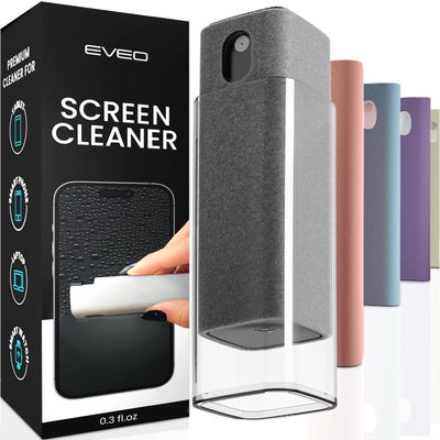 EVEO Screen Cleaner Spray and Wipe - 2-in-1 Car Screen Cleaner & iPhone Cleaner Touchscreen Mist Cleaner for Laptop, Computer, MacBook, iPad and More - 2 Pack (Grey)