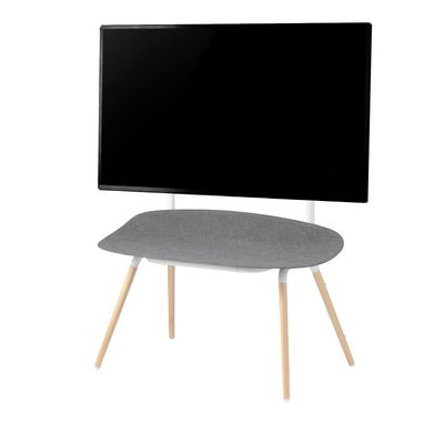 POUT E17 TV Studio Display - Solid Wood Legs Metal Base w/Height Adjustable Black Bracket & Felt Shelf - Supports Max Load 88lbs 55 to 70 Inch LED VESA Screens - Universal TV Mount (White Birch)