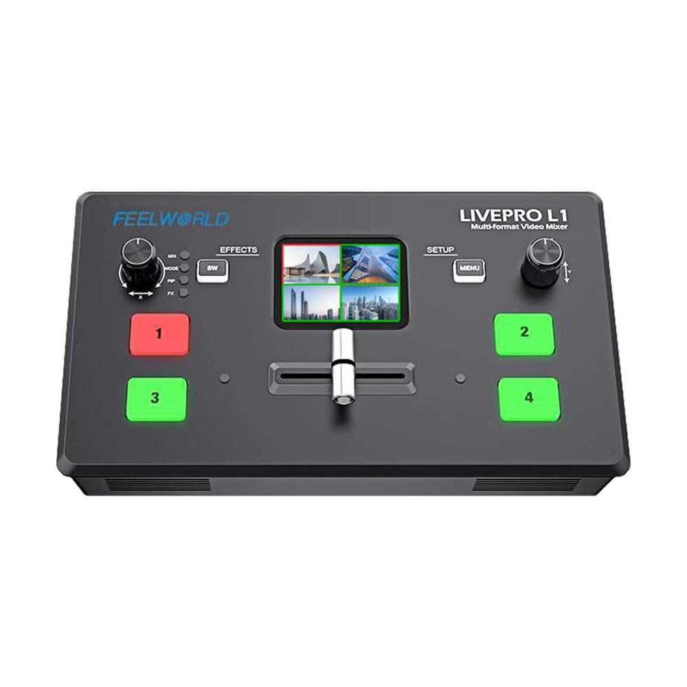 FEELWORLD L1 Multi Camera Video Mixer Switcher 2 Inch LCD Display 4 x HDMI Inputs USB 3.0 Output Live Streaming/Camera Production/Live Broadcast (with USB Cable + Adapter)