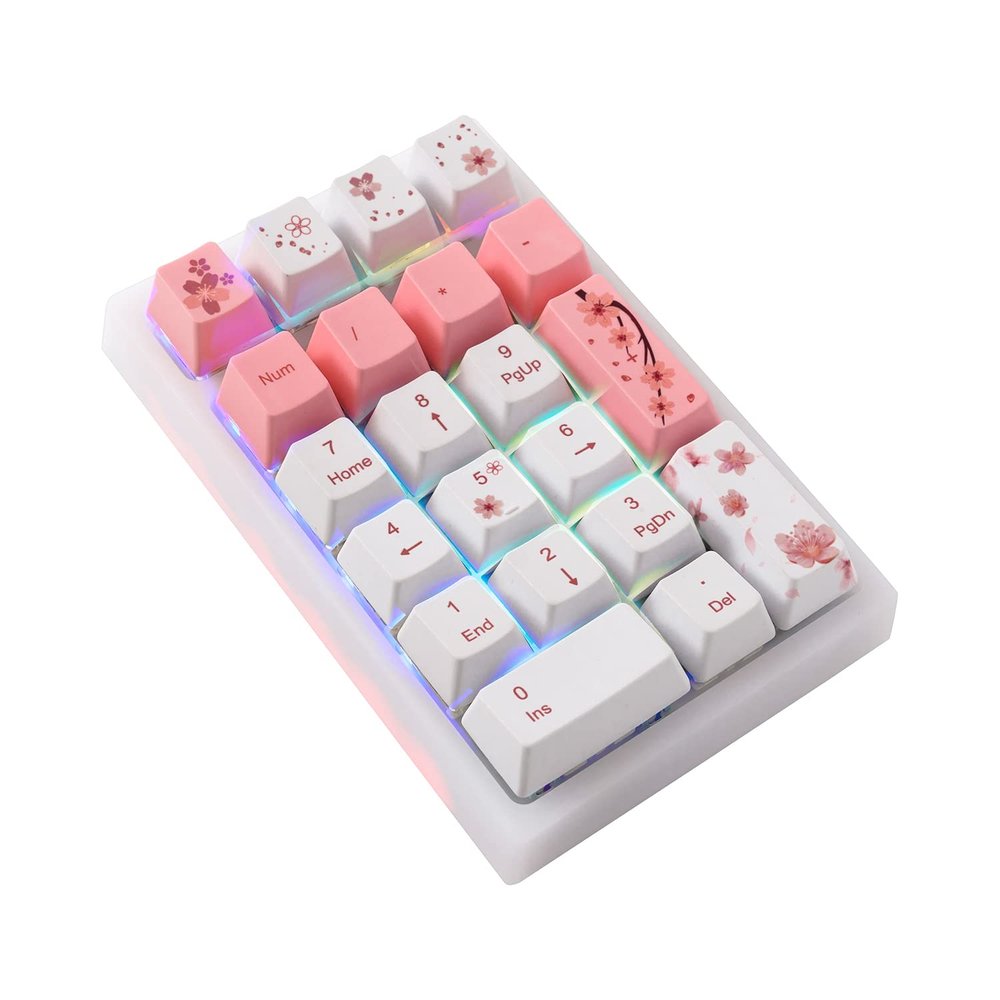 BOYI TD21 Hot Swap Numpad,21 Keys Mini Numpad Portable Keypad Bluetooth5.0/2.4G/Wired Number Pad Keyboard PBT Keycaps RGB Backlit Type-C Mini Keyboard (Cherry Blossom)