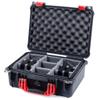 Black Pelican 1450 case with red Handle and latches. Comes with Grey dividers. view 1