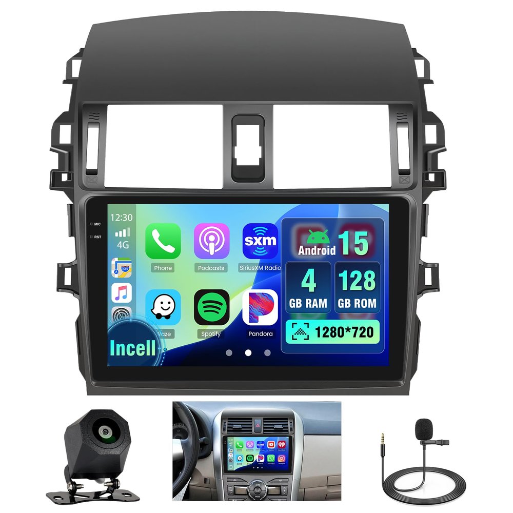 4+128GB Android 15 Car Stereo Radio for Toyota Corolla 2009-2013, Wireless Carplay Andorid auto 9 inch INCELL Touchscreen Stereo Upgrade GPS WiFi Bluetooth 5.0 FM/RDS EQ-32 SWC Backup Camera