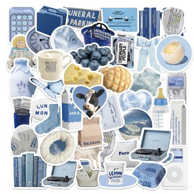 Stickers Aesthetic Waterproof Laptop Stickers Decals for Water Bottle Vintage Scrapbook Stickers for Journals Supplies Journal Planners (Cream Blue)