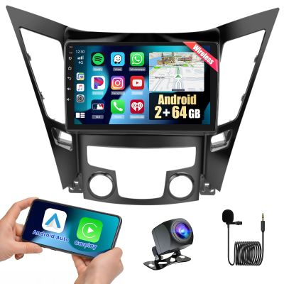 2+64G Android 15 Car Stereo for Hyundai Sonata 2010-2014,9 inch Touch Screen Radio Wireless Apple CarPlay Android Auto DSP 5G WiFi Bluetooth GPS FM RDS+Free AHD Backup Cam