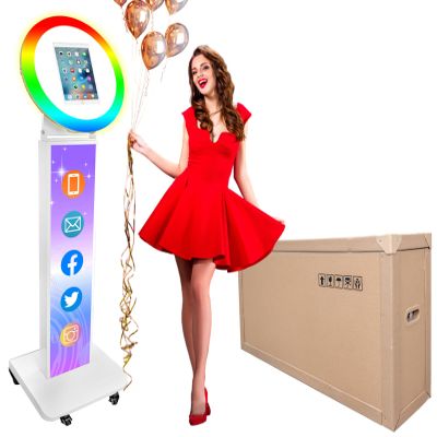 ZLPOWER Photo Booth for iPad 10.2" 10.9'' 11'' 12.9'' Photobooth Machine Stand Shell Selfie Adjustable Machine Custom Logo with RGB LED Ring Light and Honeycomb Case for Wedding Rental Events