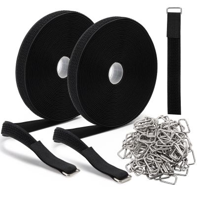 65 Ft x 3/4 Inch Hook and Loop Straps with 100 Metal Buckles, Nylon Fastening Cable Ties Adjustable Cinch Strap, Cut-to-Length, Black