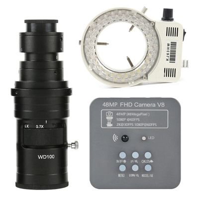 RADHAX Microscope Kit 48MP 1080P USB Digital Industrial Video Microscope Camera Zoom 180X 200X 300X 500X C-Mount Lens Microscope Lens Adapters (Color : 200x Lens with Light)