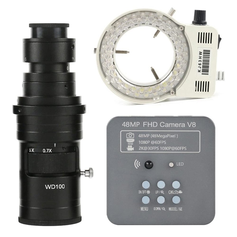 RADHAX Microscope Kit 48MP 1080P USB Digital Industrial Video Microscope Camera Zoom 180X 200X 300X 500X C-Mount Lens Microscope Lens Adapters (Color : 200x Lens with Light)