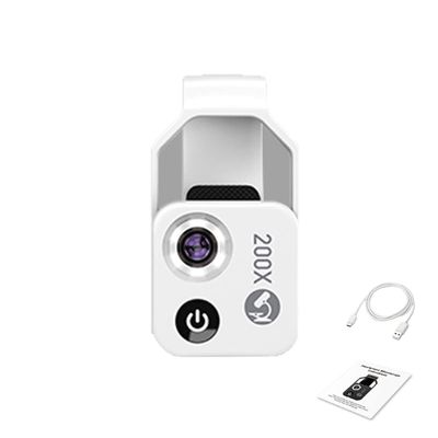 BAHCCE Lab Microscope Slides 200X Portable Microscope Universal Mobilephone Microscope with 6 LED Lights Microscope Parts (Color : with CPL White, Size : 200X)