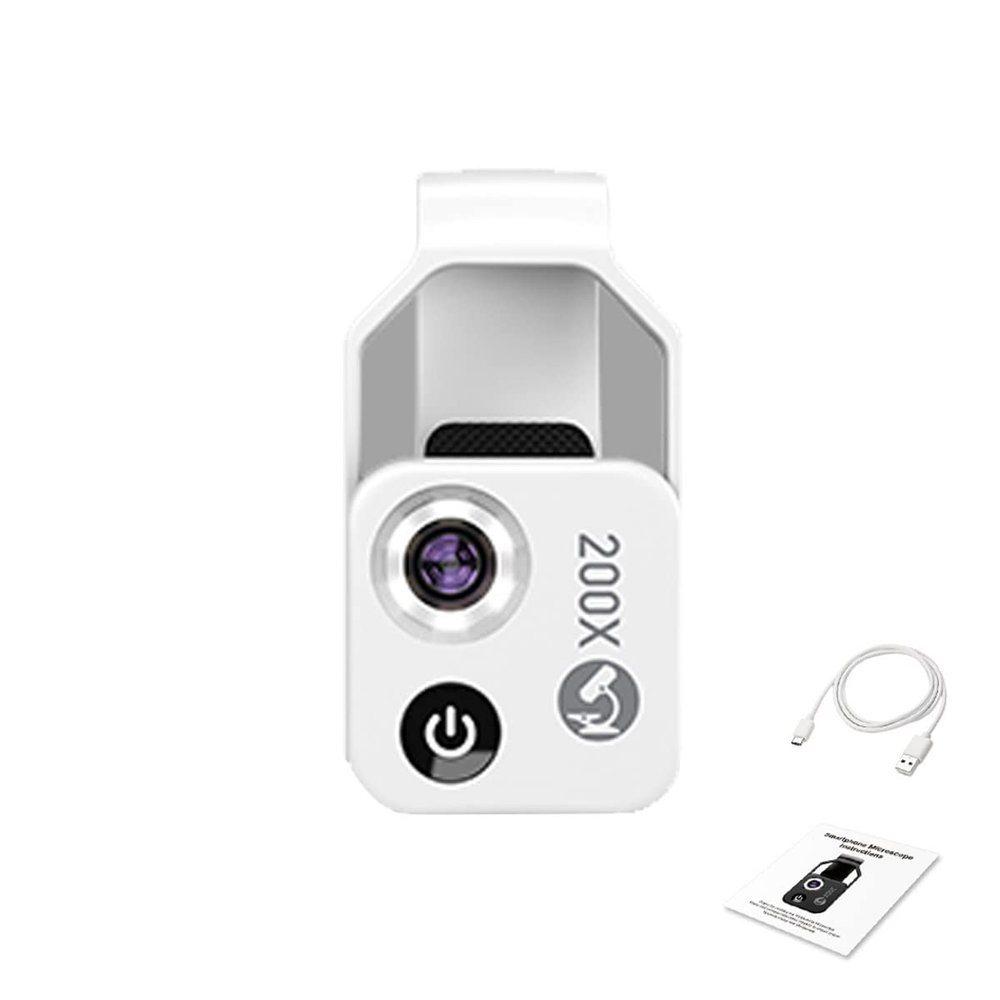 BAHCCE Lab Microscope Slides 200X Portable Microscope Universal Mobilephone Microscope with 6 LED Lights Microscope Parts (Color : with CPL White, Size : 200X)