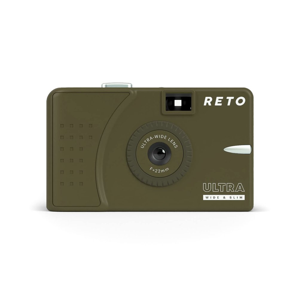 RETO Ultra Wide and Slim 35mm Reusable Daylight Film Camera - 22mm Wide Lens, Focus Free, Light Weight, Easy to Use (Olive)