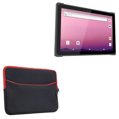 BoxWave Case Compatible with Emdoor EM-T195 - SoftSuit with Pocket, Soft Pouch Neoprene Cover Sleeve Zipper Pocket - Jet Black with Red Trim