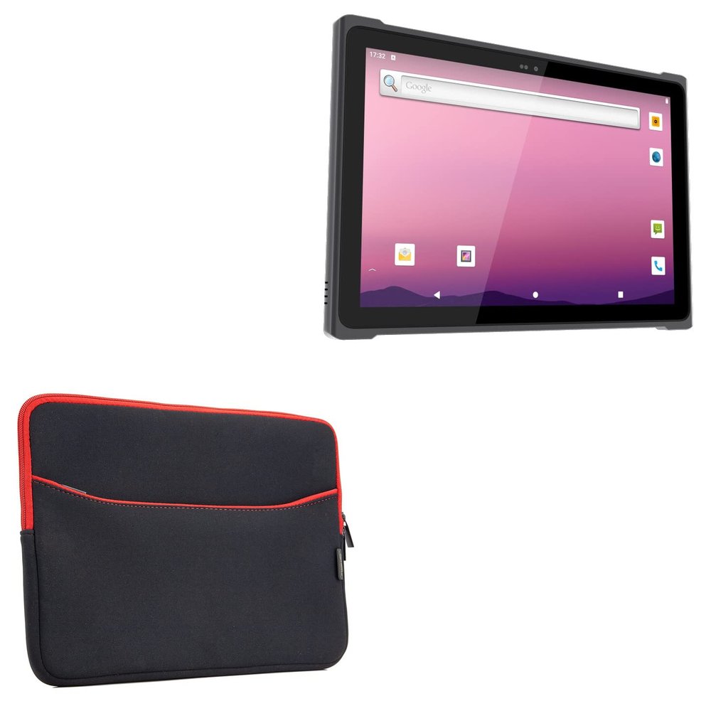 BoxWave Case Compatible with Emdoor EM-T195 - SoftSuit with Pocket, Soft Pouch Neoprene Cover Sleeve Zipper Pocket - Jet Black with Red Trim