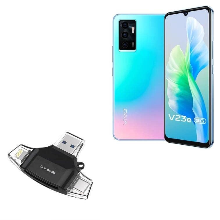 BoxWave Smart Gadget Compatible with vivo V23e - AllReader SD Card Reader, microSD Card Reader SD Compact USB - Jet Black