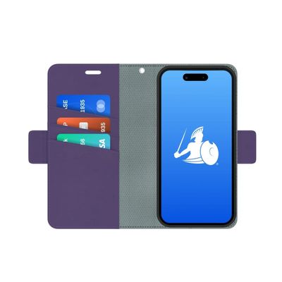 DefenderShield EMF Protection & 5G Anti Radiation iPhone 14 Case - RFID Blocking EMF Shield Detachable Wallet Case with Magnetic Closure Purple