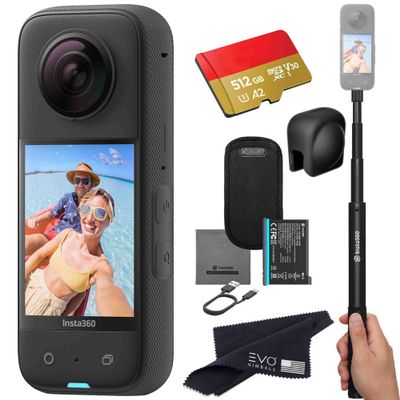 Insta360 X3 - Waterproof 360 Action Camera with 1/2" 48MP Sensors, 5.7K 360 HDR Video, 72MP 360 Photo, 4K Single-Lens, 2.29" Touchscreen, AI Editing |Bundle Includes Selfie Stick,Lens Cap&512GB