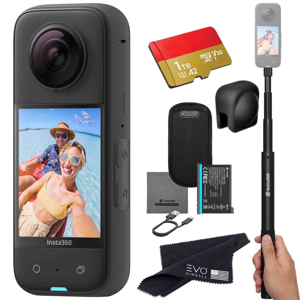 Insta360 X3 - Waterproof 360 Action Camera with 1/2" 48MP Sensors, 5.7K 360 HDR Video, 72MP 360 Photo, 4K Single-Lens, 2.29" Touchscreen, AI Editing |Bundle Includes Selfie Stick,Lens Cap&1TB