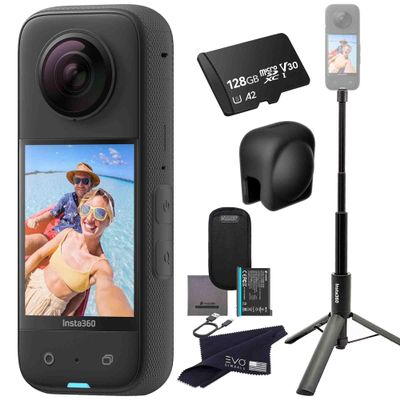 insta360 X3 - Waterproof 360 Action Camera with 1/2'' 48MP Sensors, 5.7K HDR Video, 72MP Photo, 4K Single-Lens, 2.29'' Touchscreen|Bundle Includes 2-in-1 Selfie Stick, Lens Cap&128GB Black