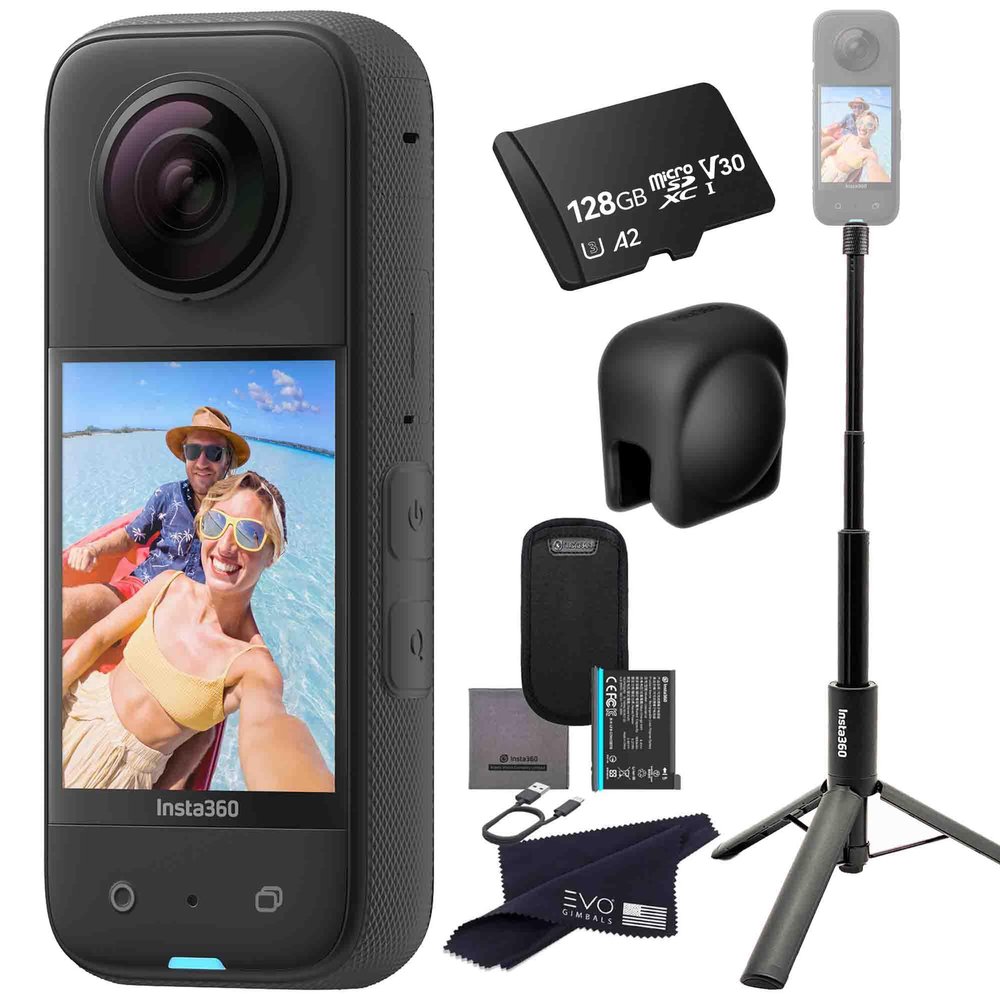 insta360 X3 - Waterproof 360 Action Camera with 1/2'' 48MP Sensors, 5.7K HDR Video, 72MP Photo, 4K Single-Lens, 2.29'' Touchscreen|Bundle Includes 2-in-1 Selfie Stick, Lens Cap&128GB Black