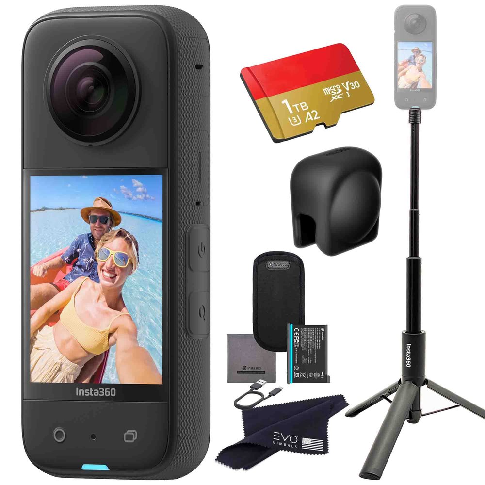 Insta360 X3 - Waterproof 360 Action Camera with 1/2" 48MP Sensors, 5.7K 360 HDR Video, 72MP 360 Photo, 4K Single-Lens, 2.29" Touchscreen|Bundle Includes 2-in-1 Selfie Stick, Lens Cap&1TB