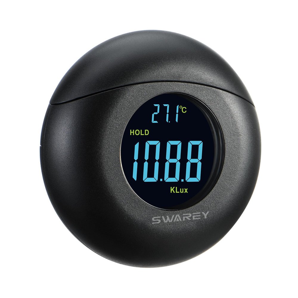 Light Meter Digital Illuminance Meter Handheld Ambient Measurer with 360 Detector, Measurer with Range up to 200,000 lux with LCD Display, Light Meter for Factories, Warehouses, Offices