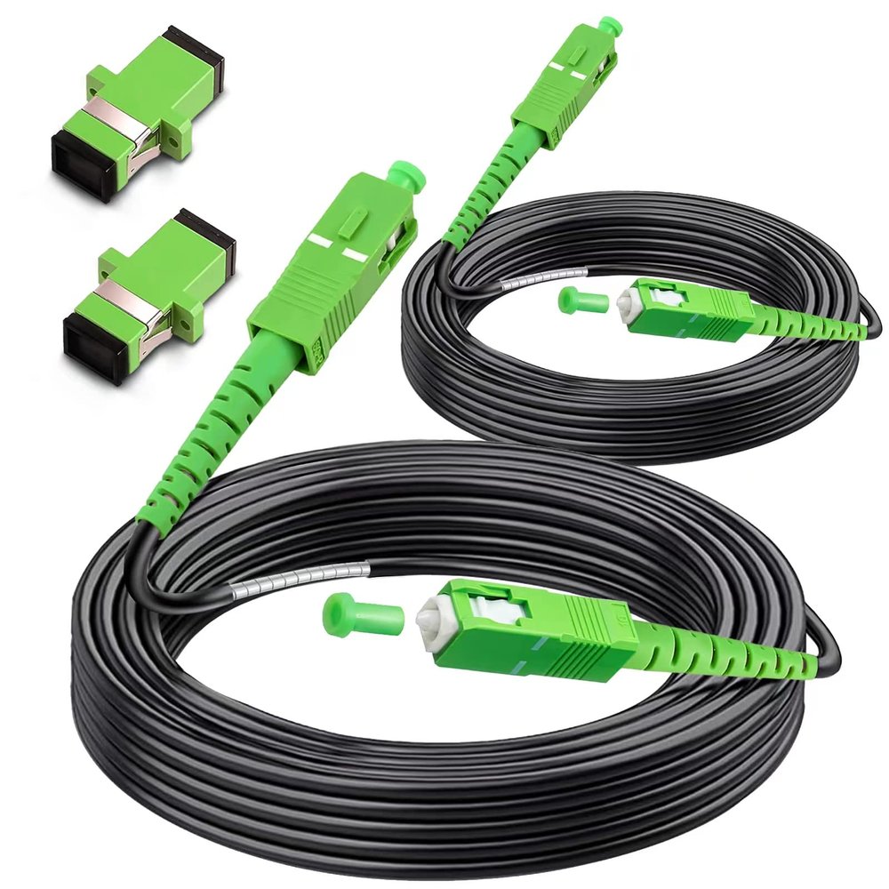 Bangun (10m - 2Pack) SC/APC to SC/APC Fiber Optic Internet Cable, Outdoor Armored Single Mode Patch Cable, Fiber Optic Jumper Optical Patch Cord - SIMPLEX - 9/125um - OS1/OS2 Compatible, LSZH Black