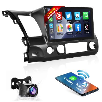 2G+64G Car Stereo for Honda Civic 2006-2011 with Wireless Apple Carplay Android Auto,10.1 Inch Android Touchscreen Car Radio with GPS,Bluetooth,FM/RDS Radio,Mirror Link,HiFi + AHD Backup Camera