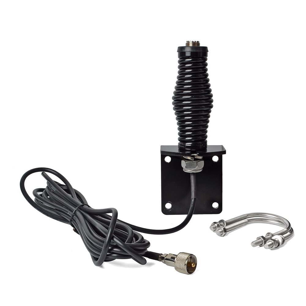 HYSHIKRA Stainless Stell Antenna Spring, Heavy Duty Antenna Mount with 5meter RG58 Coax Cable and L Shape Fender Bracket for Motorola Kenwood Yaesu Mobile Radio