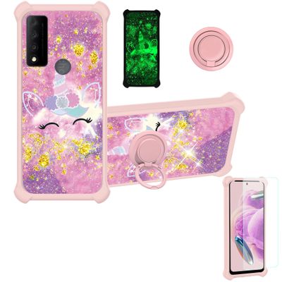 jioeuinly Case for Tcl 30 Xe 5g / 20 A 4X Compatible with 30xe Phone Cover [with Tempered Glass Screen Protector][Hard PC + Soft Silicone][Gold Glitter+Luminous] JSF-DJS