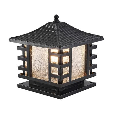 CHENKUI Galvanized Sheet Glass LampShade Courtyard Style Post Light Outdoor Villa LED Square Column Headlight Chinese Style Waterproof High Brightness Post Lights for Deck Garden Patio Landscape