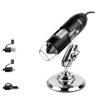 RADHAX Microscope Kit Professional USB Digital Microscope 1000X 1600X 8 LEDs 2MP Electronic Microscope Zoom Camera Microscope Lens Adapters (Color : 3 in 1 mini Stand A)