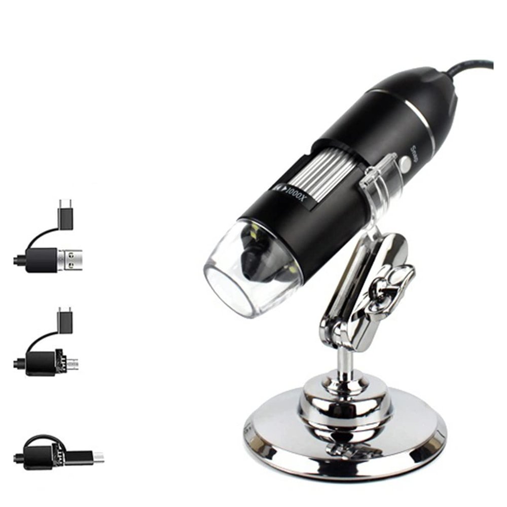 RADHAX Microscope Kit Professional USB Digital Microscope 1000X 1600X 8 LEDs 2MP Electronic Microscope Zoom Camera Microscope Lens Adapters (Color : 3 in 1 mini Stand A)