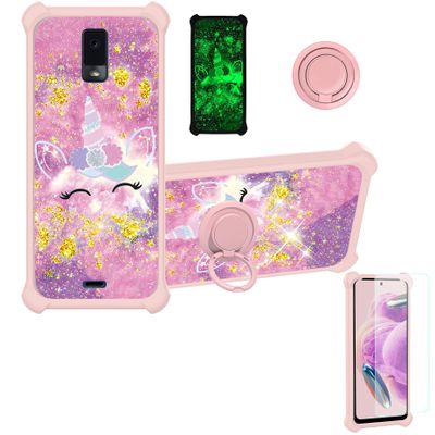 jioeuinly Blu View 3 B140dl Case Compatible with Blu View 3 B140dl Phone Case Cover [with Tempered Glass Screen Protector][Hard PC + Soft Silicone][Gold Glitter+Luminous] JSF-DJS