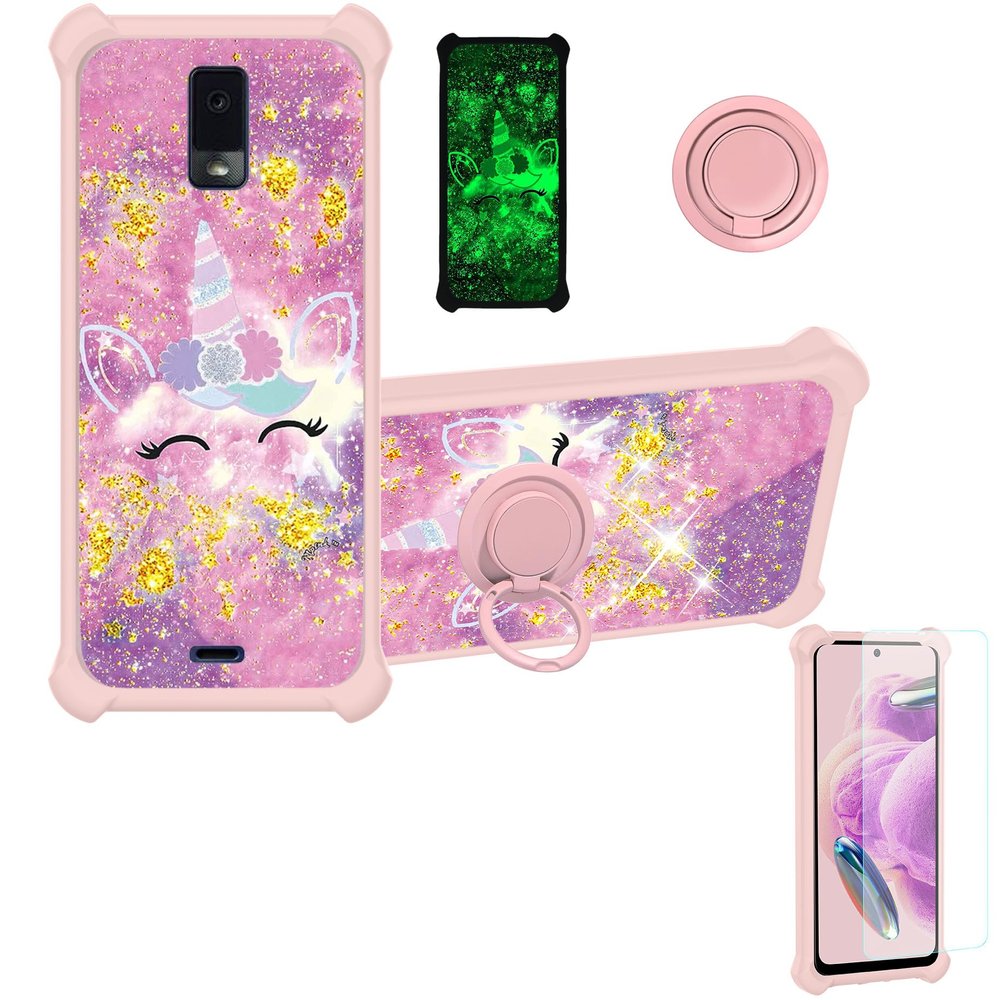 jioeuinly Blu View 3 B140dl Case Compatible with Blu View 3 B140dl Phone Case Cover [with Tempered Glass Screen Protector][Hard PC + Soft Silicone][Gold Glitter+Luminous] JSF-DJS