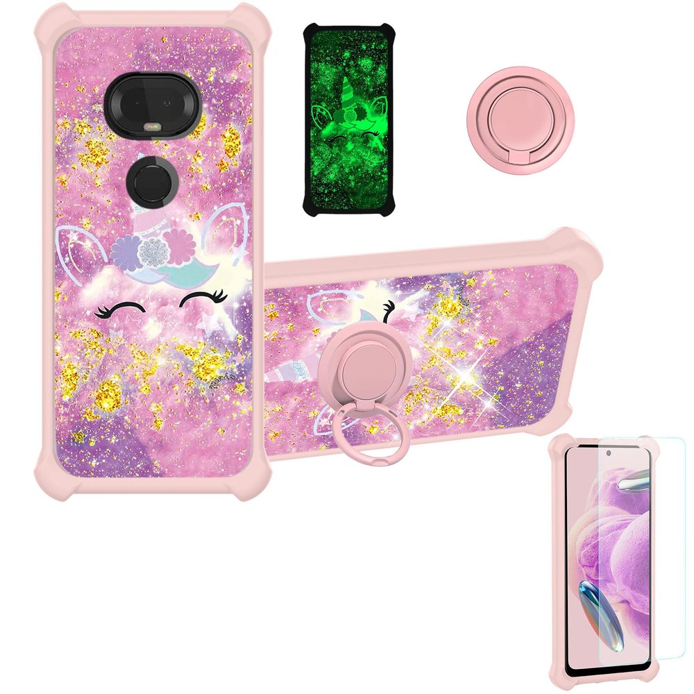 Revvlry+ Plus Case Compatible with Motorola Moto G7/G7+Plus Case T-Mobile Revvlry+ Plus Phone Case Cover [with Tempered Glass Screen Protector][Hard PC + Soft Silicone][Luminous Effect] JSF-DJS
