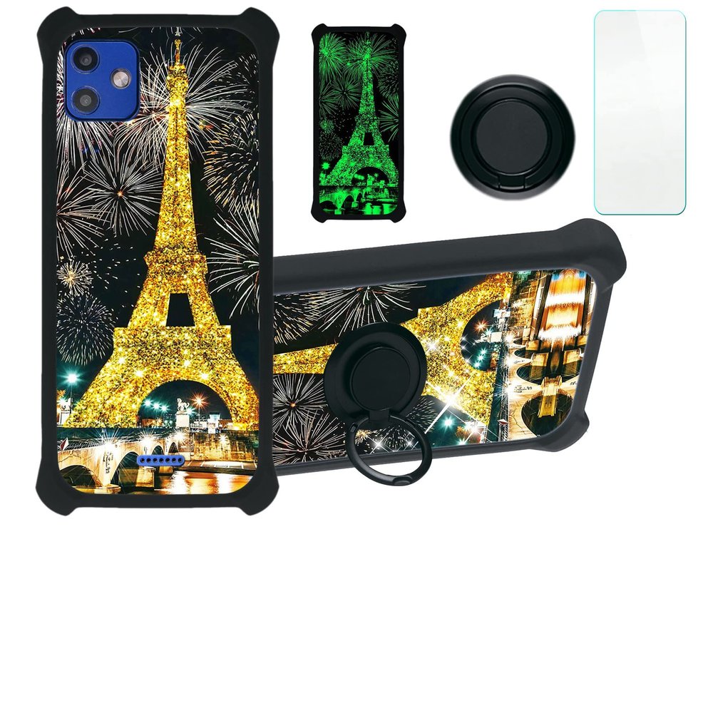 jioeuinly Sky Device Elite P55 Case Compatible with Sky Device Elite P55 Phone Case Cover [with Tempered Glass Screen Protector][Hard PC + Soft Silicone][Gold Glitter+Luminous] JSH-TT