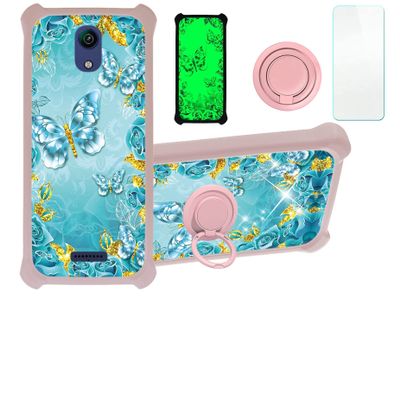 jioeuinly ATT Fusion Z Case Compatible with ATT Motivate Phone Case Cover [with Tempered Glass Screen Protector][Hard PC + Soft Silicone][Gold Glitter+Luminous] JSF-YHD