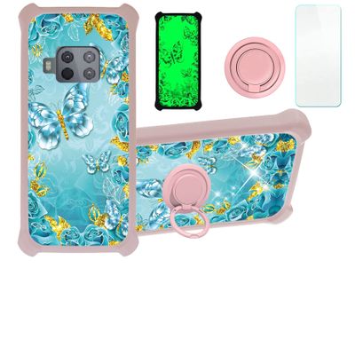 jioeuinly Case for Moto One Zoom Case Compatible with Motorola Moto One Zoom Phone Case Cover [with Tempered Glass Screen Protector][Hard PC + Soft Silicone][Gold Glitter+Luminous] JSF-YHD