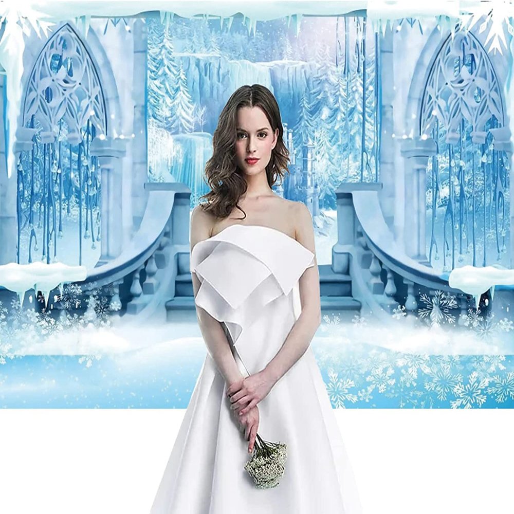 10x6.5ft Castle Backdrop Winter Wonderland Ice Castle Photography Backdrop Blue Ice Snowflake Background Winter Snow Landscape for Princess Girl Baby Shower Kids Birthday Party