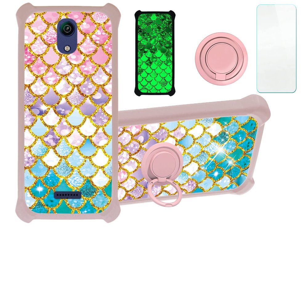 jioeuinly Cricket Icon 2 Case Compatible with Cricket Icon 2 Phone Case Cover [with Tempered Glass Screen Protector][Hard PC + Soft Silicone][Gold Glitter+Luminous] JSF-YL