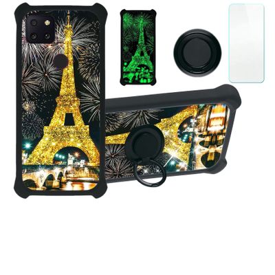 jioeuinly Revvl 5g Case Compatible with T-Mobile Revvl 5g Phone Case Cover [with Tempered Glass Screen Protector][Hard PC + Soft Silicone][Gold Glitter+Luminous] JSH-TT
