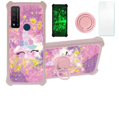 jioeuinly Case for TCL 4X 5g Case Compatible with TCL 4X 5g T601dl Phone Case Cover [with Tempered Glass Screen Protector][Hard PC + Soft Silicone][Gold Glitter+Luminous] JSF-DJS