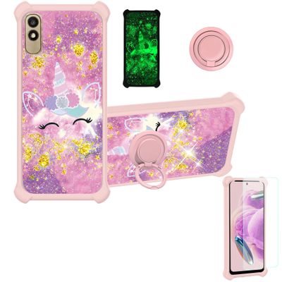 jioeuinly Blu C5l Max 2024 Case Compatible with Blu C5l Max Phone Case Cover [with Tempered Glass Screen Protector][Hard PC + Soft Silicone][Gold Glitter+Luminous] JSF-DJS