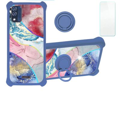 Blu Studio X5 Max 2022 5.7 Inch Case Compatible with Blu Studio X5 Max 2022 5.7 Inch Phone Case Cover [with Tempered Glass Screen Protector][Hard PC + Soft Silicone][Colorful Reflect Light] IMDL-SSS